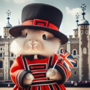 An AI image of a bunny dressed like a Beefeater