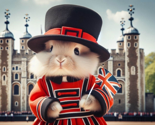 An AI image of a bunny dressed like a Beefeater